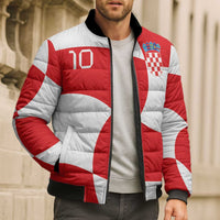 Custom Croatia National Football Bomber Puffer Jacket Reds and Whites Checkered - Wonder Print Shop