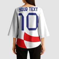 Custom Croatia National Football Kimono Sleeve Blouse Reds and Whites Checkered - Wonder Print Shop