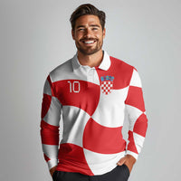 Custom Croatia National Football Long Sleeve Polo Shirt Reds and Whites Checkered - Wonder Print Shop