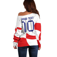Custom Croatia National Football Off Shoulder Sweater Reds and Whites Checkered - Wonder Print Shop