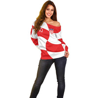 Custom Croatia National Football Off Shoulder Sweater Reds and Whites Checkered - Wonder Print Shop