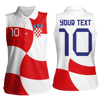 Custom Croatia National Football Women Sleeveless Polo Shirt Reds and Whites Checkered - Wonder Print Shop