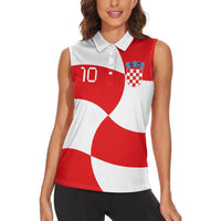Custom Croatia National Football Women Sleeveless Polo Shirt Reds and Whites Checkered - Wonder Print Shop