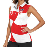 Custom Croatia National Football Women Sleeveless Polo Shirt Reds and Whites Checkered - Wonder Print Shop