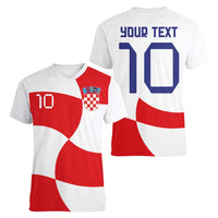 Custom Croatia National Football Women V-Neck T-Shirt Reds and Whites Checkered - Wonder Print Shop