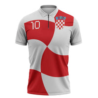 Custom Croatia National Football Zipper Polo Shirt Reds and Whites Checkered - Wonder Print Shop