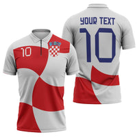 Custom Croatia National Football Zipper Polo Shirt Reds and Whites Checkered - Wonder Print Shop