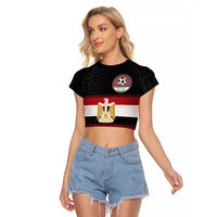 Custom Egypt National Football Raglan Cropped T Shirt Egyptian Geometric and Flag - Wonder Print Shop