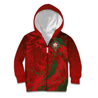 Custom Morocco National Football Kid Hoodie Atlas Lions Sporty Abstract Pattern - Wonder Print Shop