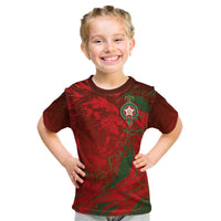Custom Morocco National Football Kid T Shirt Atlas Lions Sporty Abstract Pattern - Wonder Print Shop