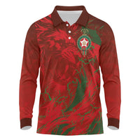 Custom Morocco National Football Long Sleeve Polo Shirt Atlas Lions Sporty Abstract Pattern - Wonder Print Shop
