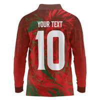 Custom Morocco National Football Long Sleeve Polo Shirt Atlas Lions Sporty Abstract Pattern - Wonder Print Shop