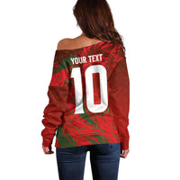 Custom Morocco National Football Off Shoulder Sweater Atlas Lions Sporty Abstract Pattern - Wonder Print Shop