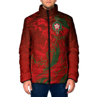 Custom Morocco National Football Padded Jacket Atlas Lions Sporty Abstract Pattern - Wonder Print Shop