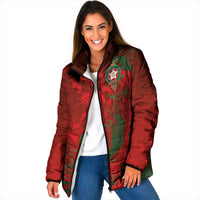 Custom Morocco National Football Padded Jacket Atlas Lions Sporty Abstract Pattern - Wonder Print Shop