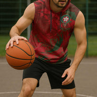 Custom Morocco National Football Sleeveless Hoodie Atlas Lions Sporty Abstract Pattern - Wonder Print Shop