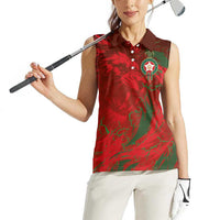 Custom Morocco National Football Women Sleeveless Polo Shirt Atlas Lions Sporty Abstract Pattern - Wonder Print Shop