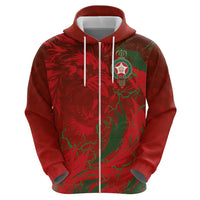 Custom Morocco National Football Zip Hoodie Atlas Lions Sporty Abstract Pattern - Wonder Print Shop