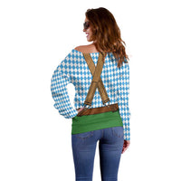 Oktoberfest Off Shoulder Sweater Beer Festival Spirit Lederhosen Costume Style - Wonder Print Shop
