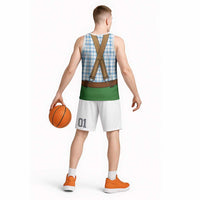 Bavarian Lederhosen Costume Style Basketball Jersey Blue Caro Pattern - Wonder Print Shop