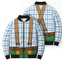 Bavarian Lederhosen Costume Style Bomber Puffer Jacket Blue Caro Pattern - Wonder Print Shop