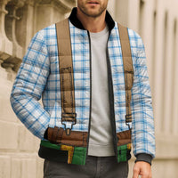 Bavarian Lederhosen Costume Style Bomber Puffer Jacket Blue Caro Pattern - Wonder Print Shop