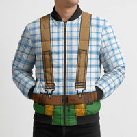 Bavarian Lederhosen Costume Style Bomber Puffer Jacket Blue Caro Pattern - Wonder Print Shop