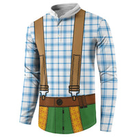 Bavarian Lederhosen Costume Style Button Sweatshirt Blue Caro Pattern - Wonder Print Shop