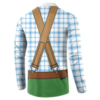 Bavarian Lederhosen Costume Style Button Sweatshirt Blue Caro Pattern - Wonder Print Shop