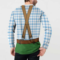 Bavarian Lederhosen Costume Style Button Sweatshirt Blue Caro Pattern - Wonder Print Shop