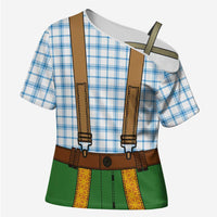 Bavarian Lederhosen Costume Style Cross Shoulder Shirt Blue Caro Pattern - Wonder Print Shop