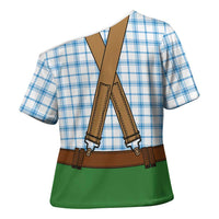 Bavarian Lederhosen Costume Style Cross Shoulder Shirt Blue Caro Pattern - Wonder Print Shop