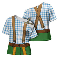 Bavarian Lederhosen Costume Style Cross Shoulder Shirt Blue Caro Pattern - Wonder Print Shop