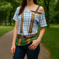 Bavarian Lederhosen Costume Style Cross Shoulder Shirt Blue Caro Pattern - Wonder Print Shop