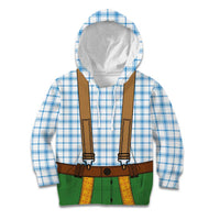 Bavarian Lederhosen Costume Style Kid Hoodie Blue Caro Pattern - Wonder Print Shop
