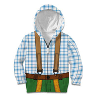 Bavarian Lederhosen Costume Style Kid Hoodie Blue Caro Pattern - Wonder Print Shop