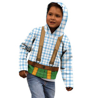 Bavarian Lederhosen Costume Style Kid Hoodie Blue Caro Pattern - Wonder Print Shop