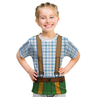 Bavarian Lederhosen Costume Style Kid T Shirt Blue Caro Pattern - Wonder Print Shop