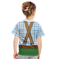 Bavarian Lederhosen Costume Style Kid T Shirt Blue Caro Pattern - Wonder Print Shop