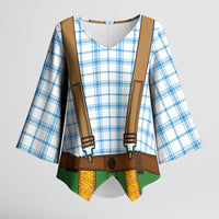 Bavarian Lederhosen Costume Style Kimono Sleeve Blouse Blue Caro Pattern - Wonder Print Shop