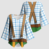 Bavarian Lederhosen Costume Style Kimono Sleeve Blouse Blue Caro Pattern - Wonder Print Shop