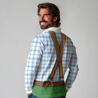 Bavarian Lederhosen Costume Style Long Sleeve Polo Shirt Blue Caro Pattern - Wonder Print Shop