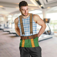 Bavarian Lederhosen Costume Style Men Tank Top Blue Caro Pattern - Wonder Print Shop