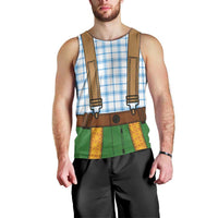 Bavarian Lederhosen Costume Style Men Tank Top Blue Caro Pattern - Wonder Print Shop