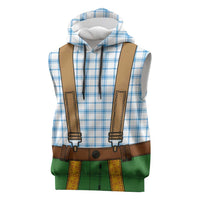 Bavarian Lederhosen Costume Style Sleeveless Hoodie Blue Caro Pattern - Wonder Print Shop