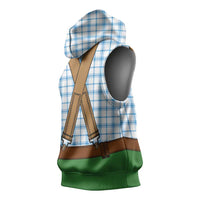 Bavarian Lederhosen Costume Style Sleeveless Hoodie Blue Caro Pattern - Wonder Print Shop