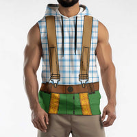 Bavarian Lederhosen Costume Style Sleeveless Hoodie Blue Caro Pattern - Wonder Print Shop