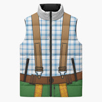 Bavarian Lederhosen Costume Style Sleeveless Puffer Jacket Blue Caro Pattern - Wonder Print Shop