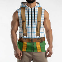 Bavarian Lederhosen Costume Style Sleeveless Zip Hoodie Blue Caro Pattern - Wonder Print Shop