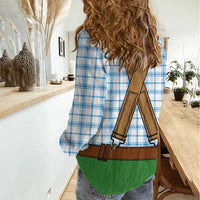 Bavarian Lederhosen Costume Style Women Casual Shirt Blue Caro Pattern - Wonder Print Shop